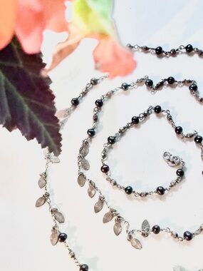 Chan Luu | Freshwater Peacock Pearl Necklace w/Silver Leaves ♥ Like new